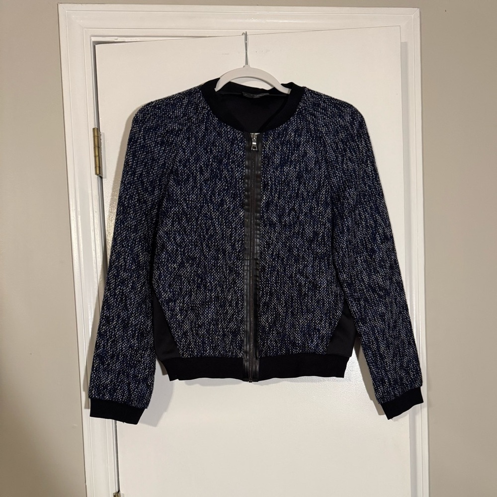 Elie Tahari Black and Blue Bomber Jacket tweed style dress up or casual business